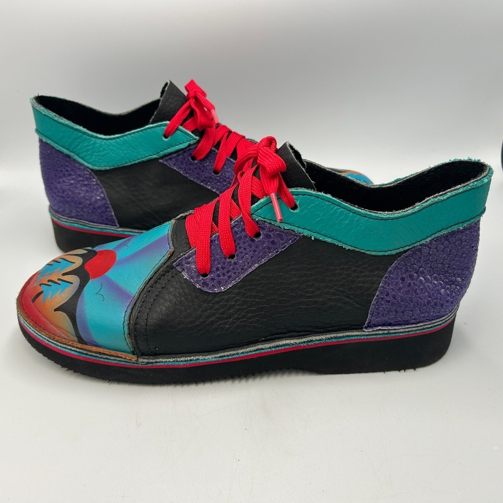 SoleTech Womens 11 Art to Wear Painted Leather Lace Shoes Multicolor Sunset Boho - Picture 3 of 10